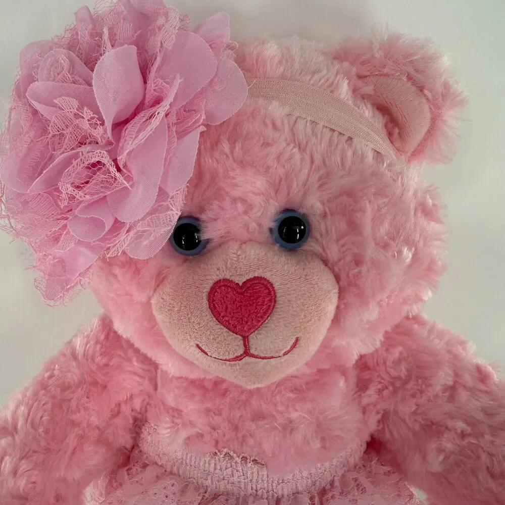 Build A Bear Pink Teddy Bear Plush Stuffed Animal BABW 16” Heart Nose Cute - Picture 2 of 14